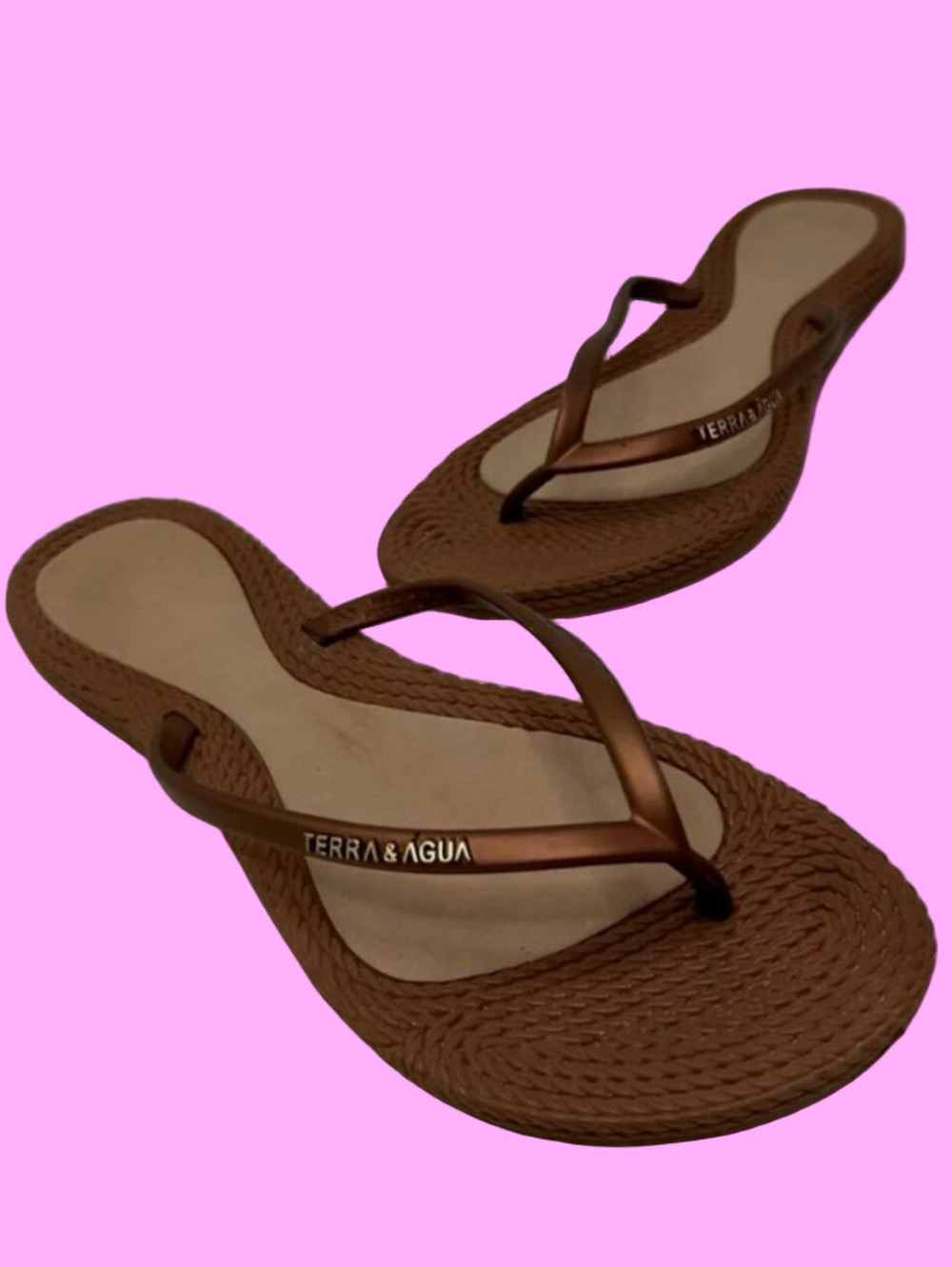 Terra & Agua Brown/Bronze Thong Sandals (Flip Flops) with Braided Footbed